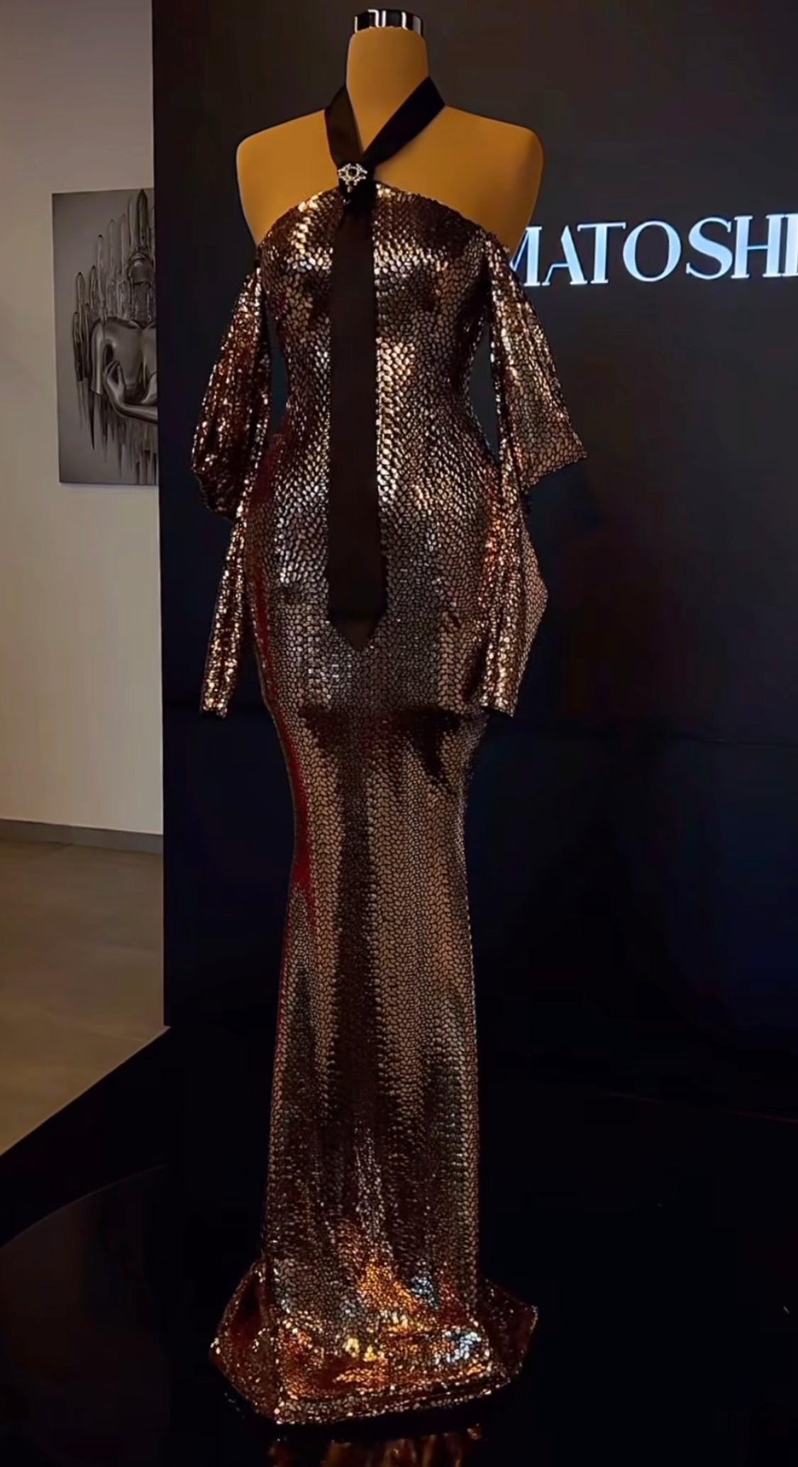 Gold Sequin & Black Tie Gown