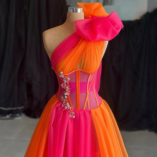 Orange & Pink Organza Gown