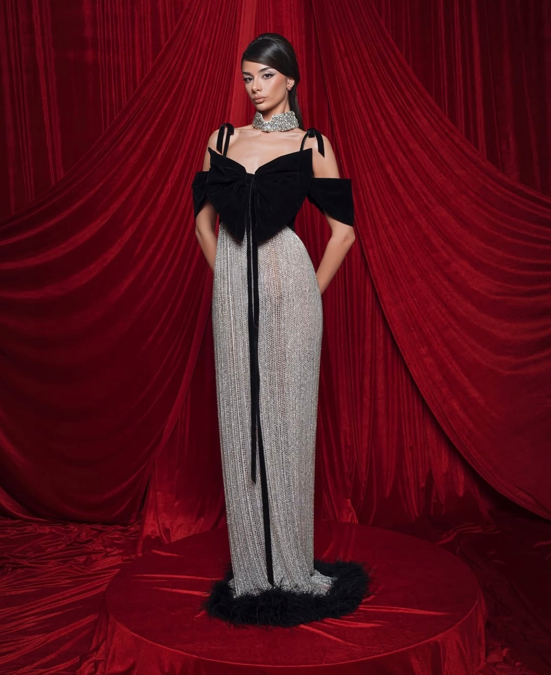 Crystal Gown & Velvet Bow Top