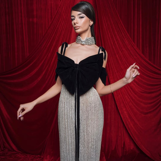 Crystal Gown & Velvet Bow Top