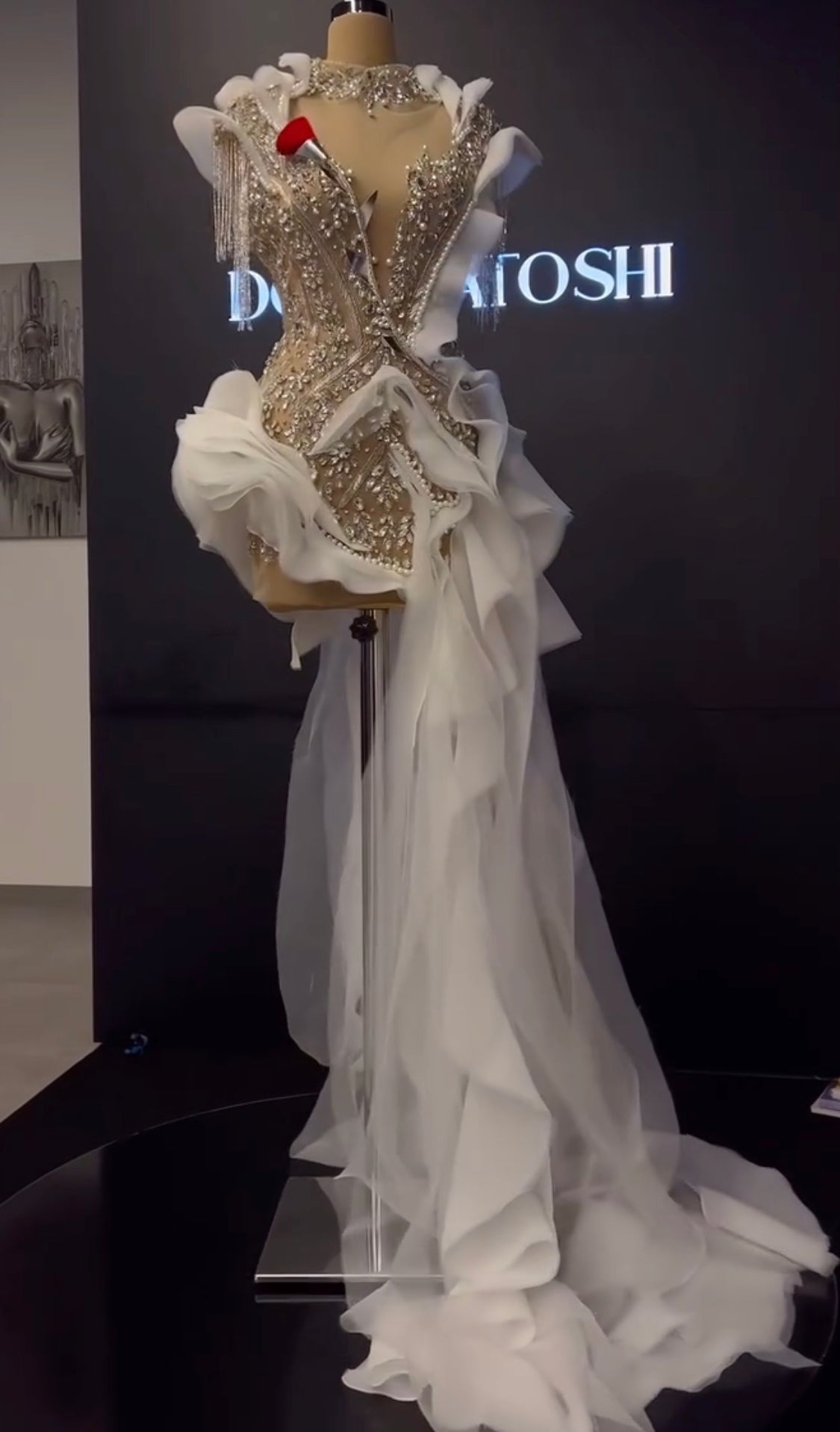 White Crystals Red Rose Gown