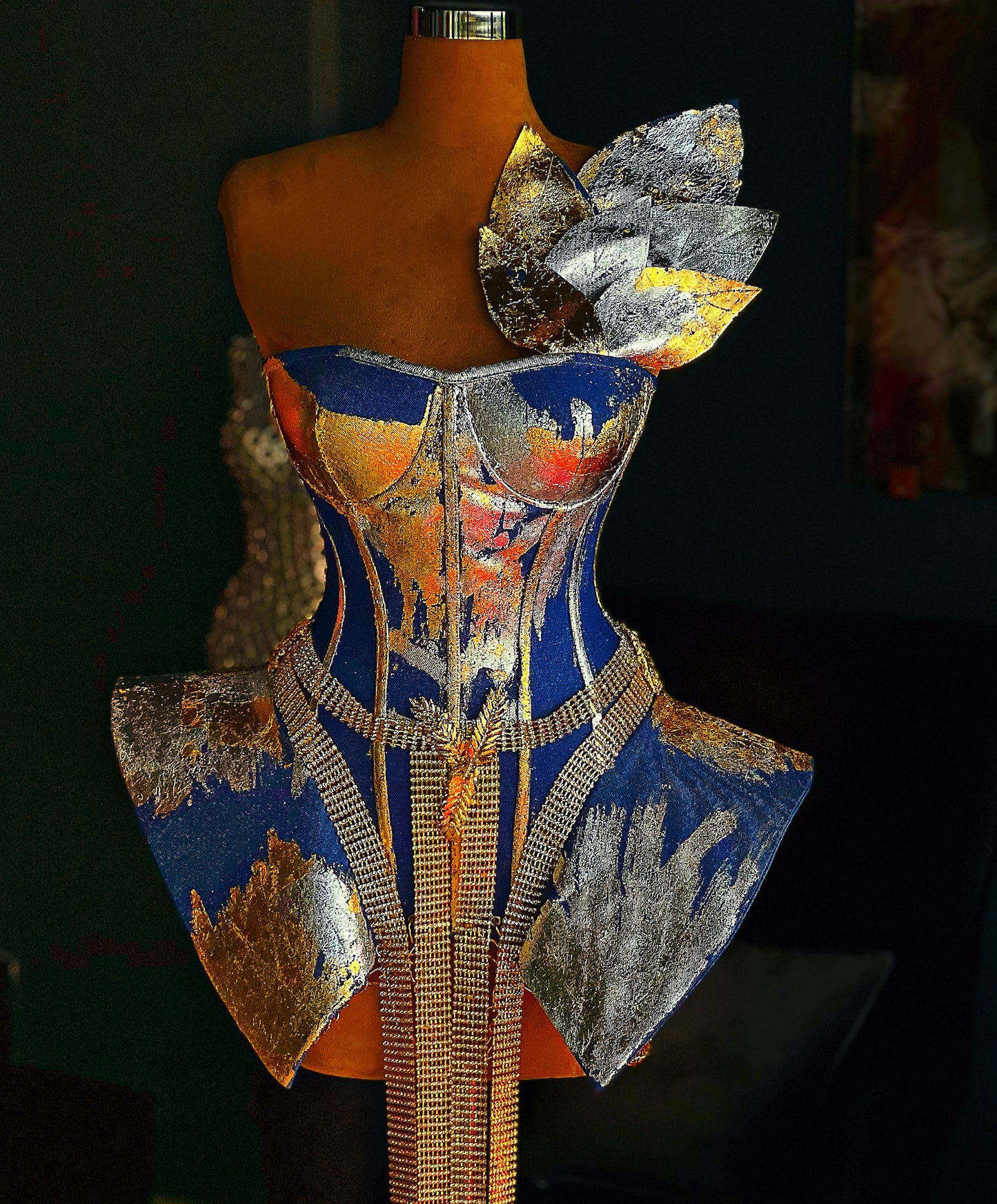 Denim Metallic Corset Dress