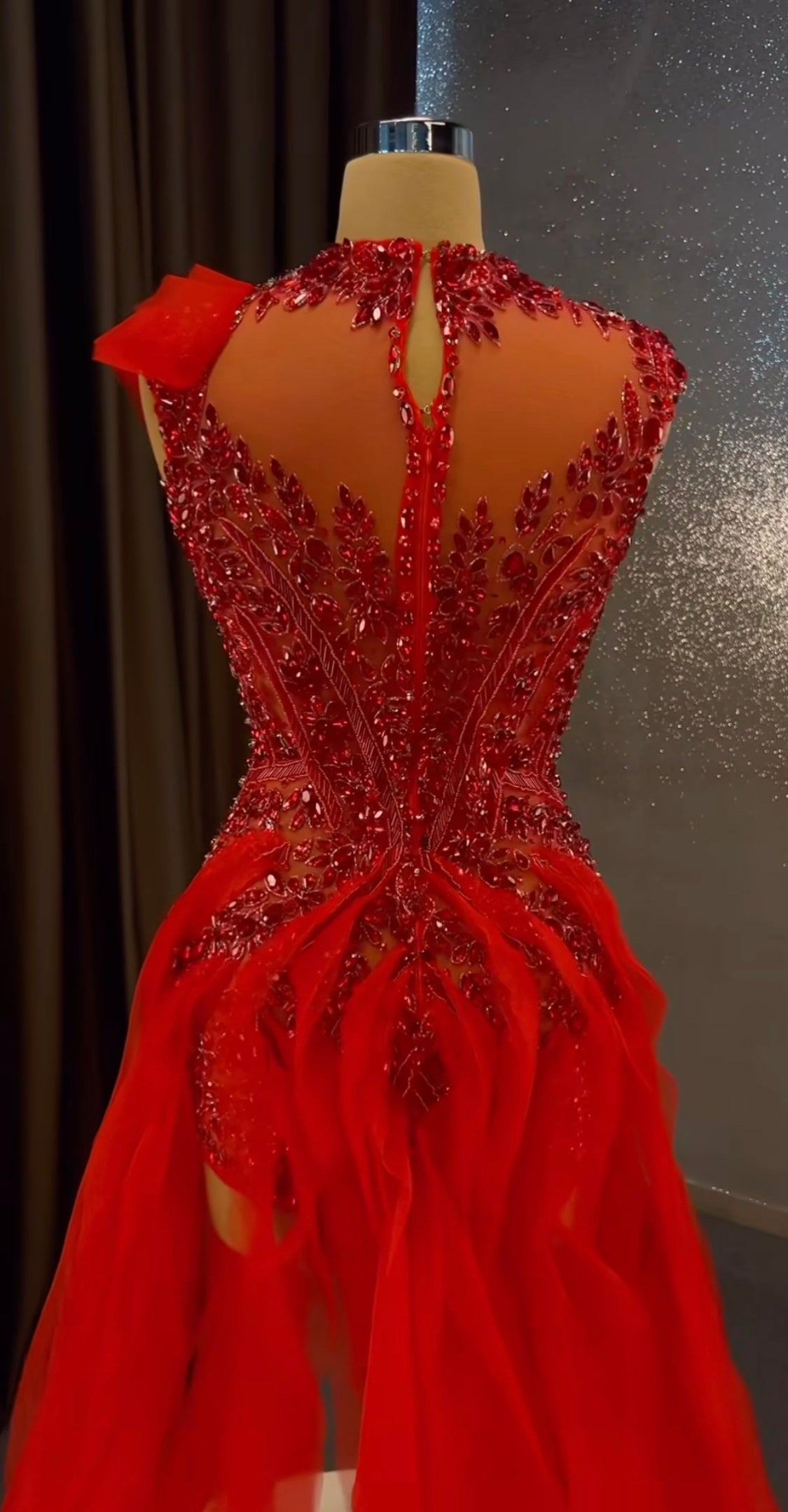 Red Crystal Organza Gown