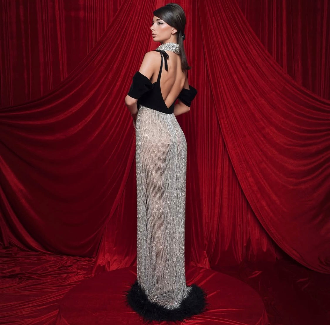 Crystal Gown & Velvet Bow Top