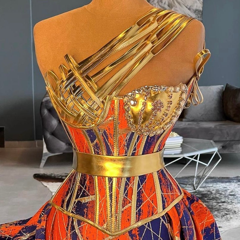 Gold Detailed Painting Dress Dona Matoshi Gold Detailed Painting Dress Dona Matoshi
