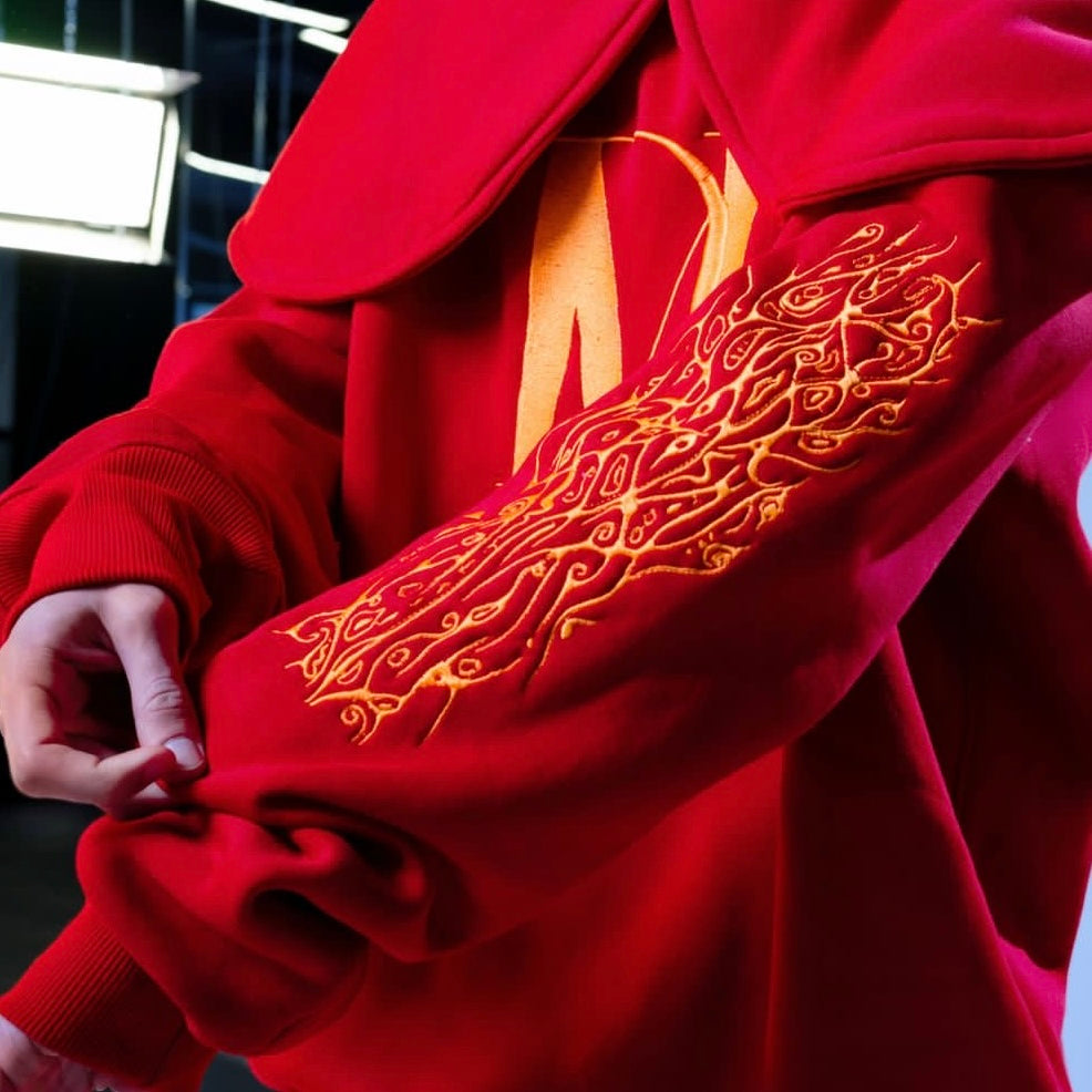 DM Red Hoodie & Orange Prints