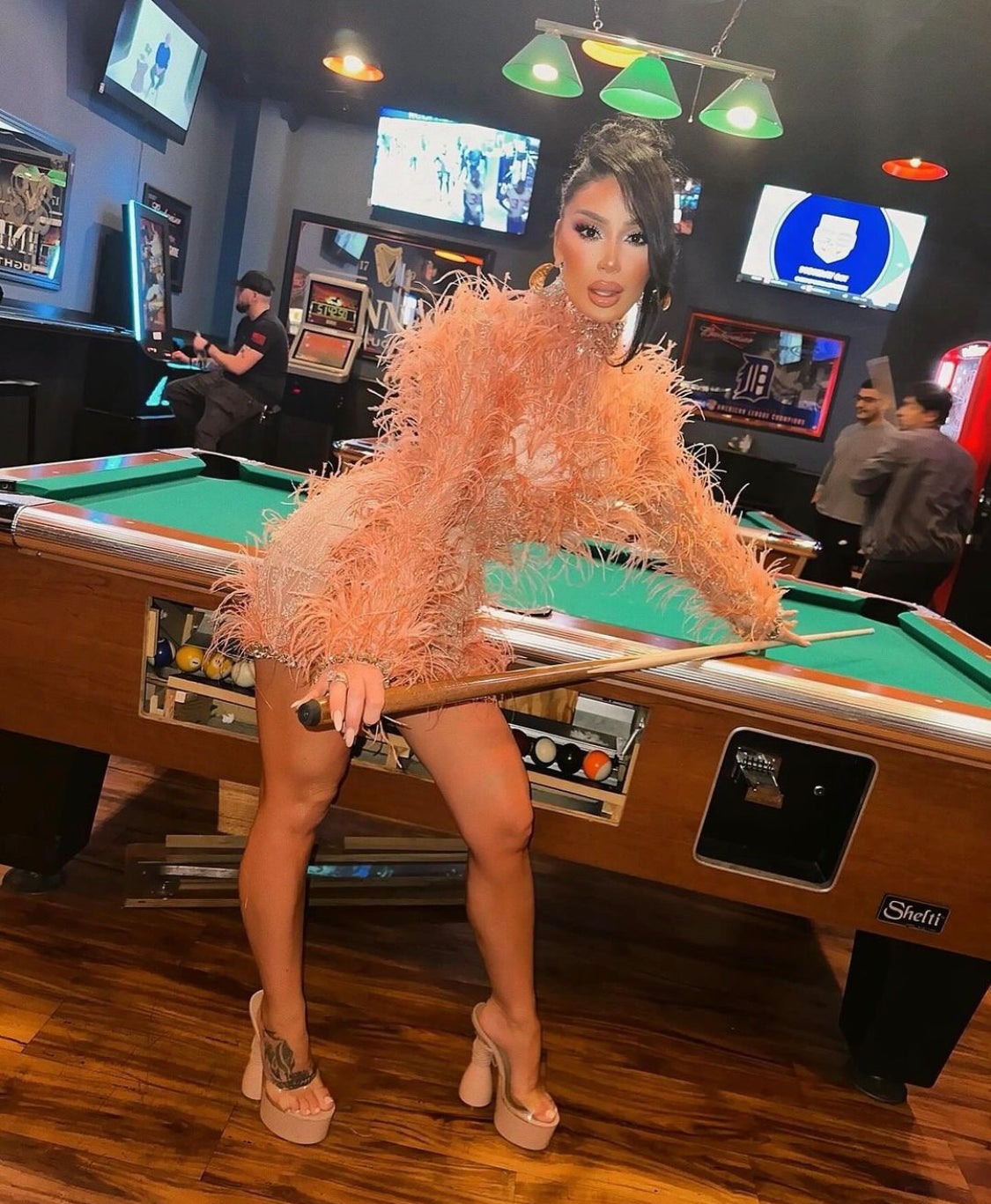 Peach Feathers Short Dress
