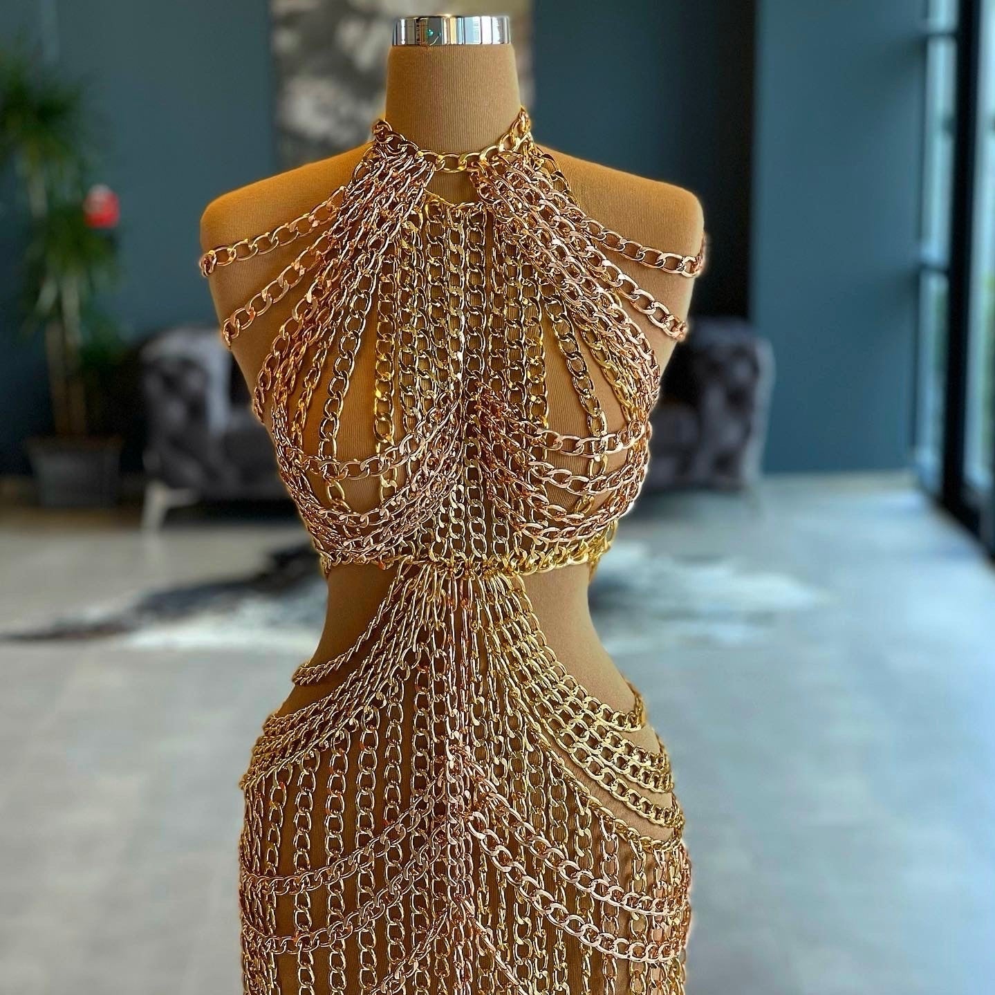 Gold Chain Dress Dona Matoshi Gold Chain Dress Dona Matoshi