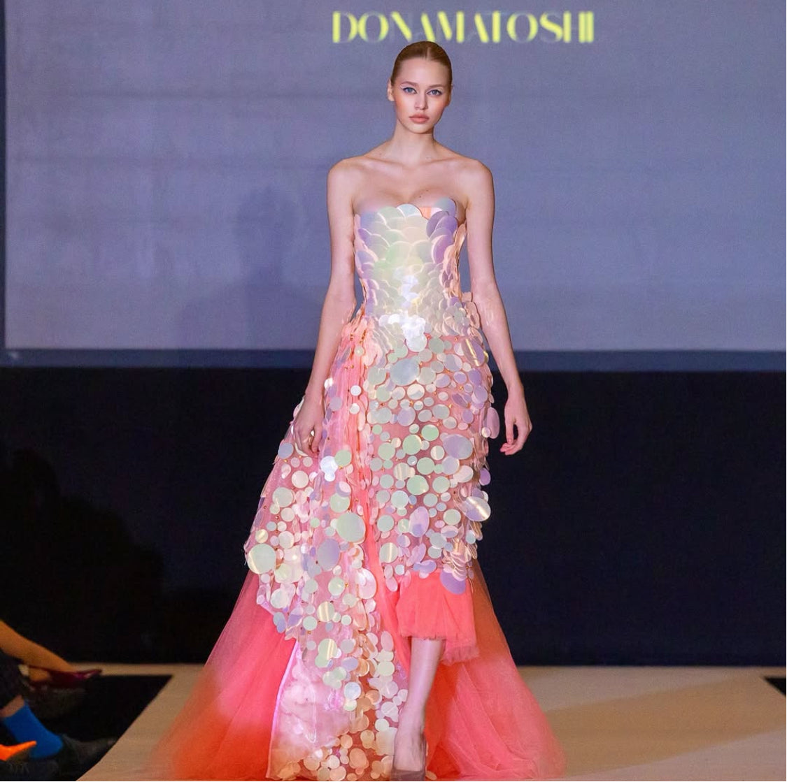 Peach Sequin Midi Gown