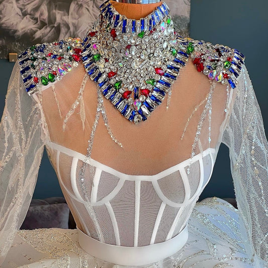 White Ballerina Crystal Neck Dress