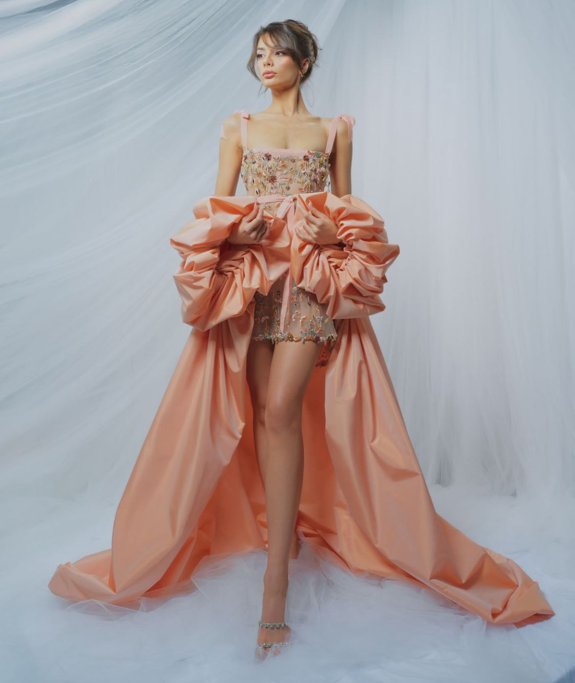 Floral Beaded Short Gown & Cape