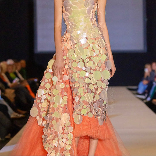 Peach Sequin Midi Gown