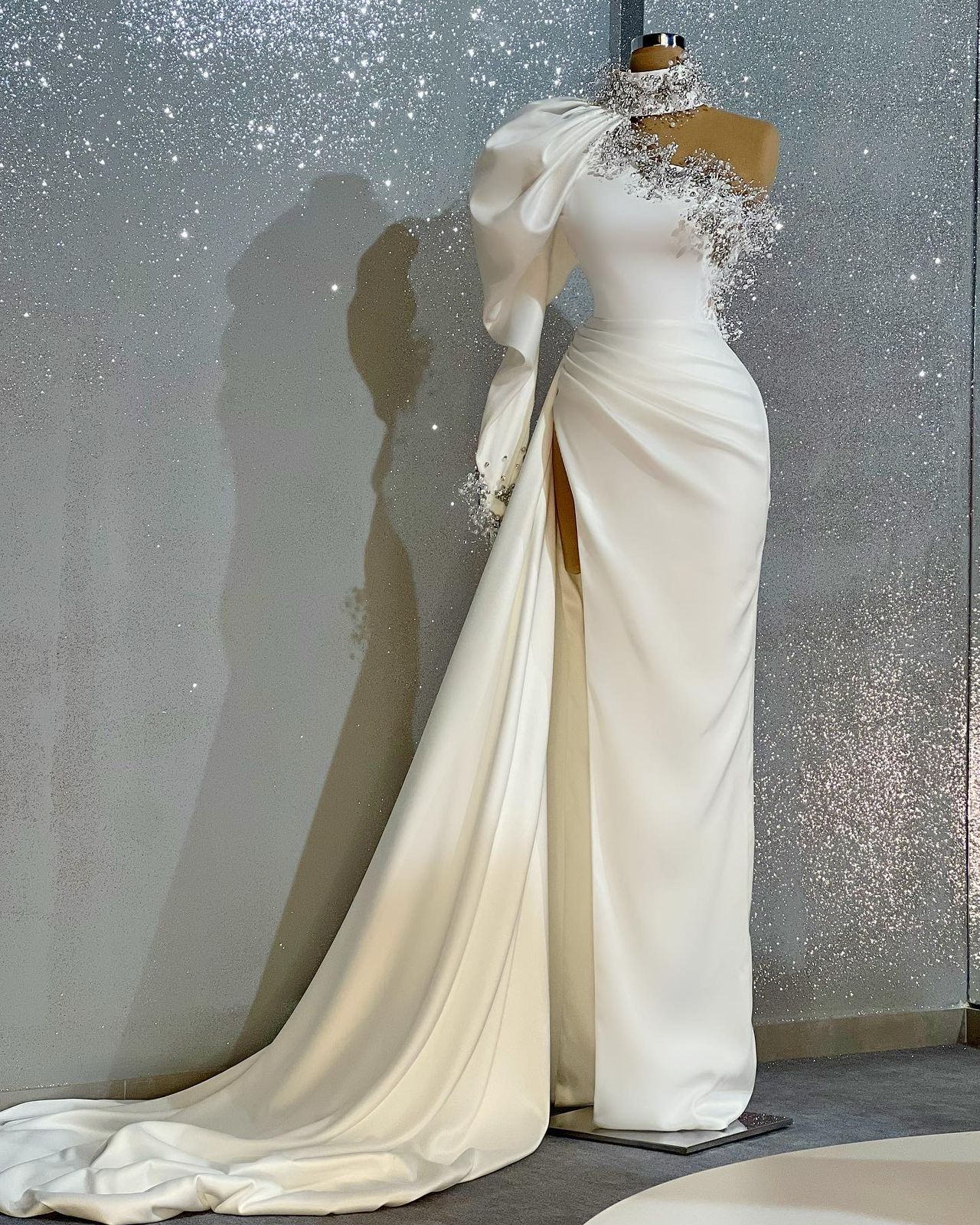 White Satin One Shoulder Gown