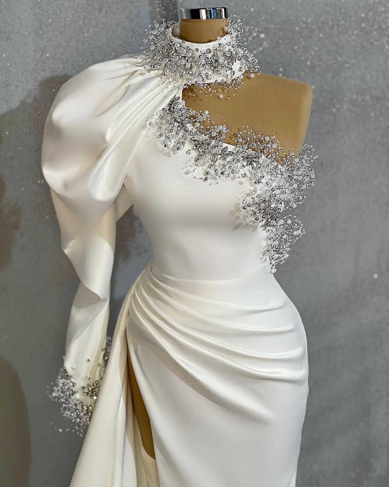 White Satin One Shoulder Gown