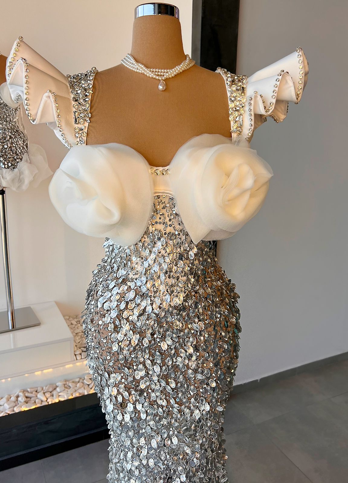Silver Sequin Rose Detail