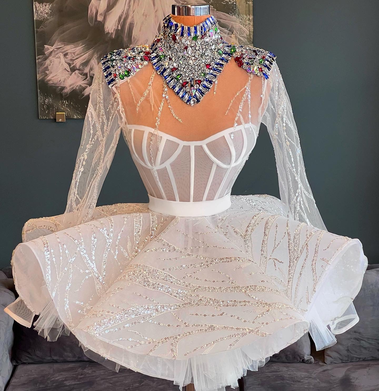 White Ballerina Crystal Neck Dress