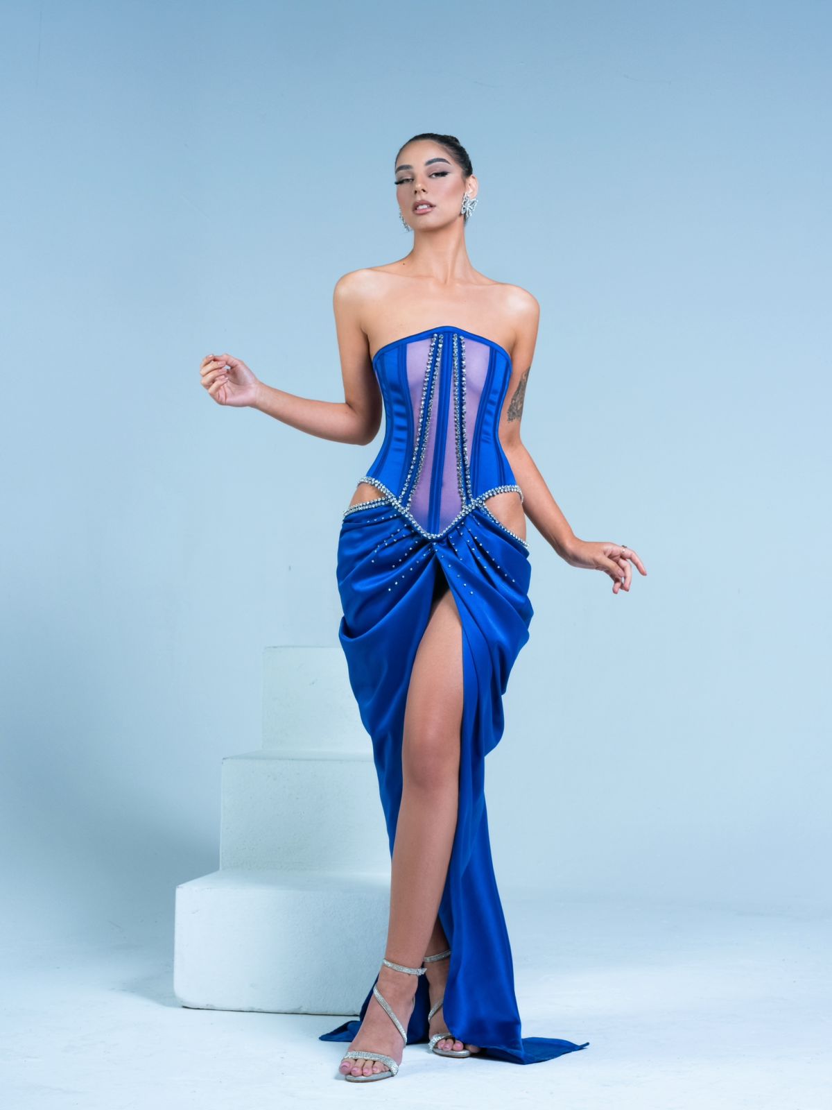 Purple Embellished High Front Slit Gown