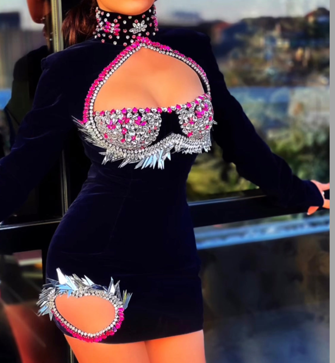 Embellished Hearts Velvet Dress