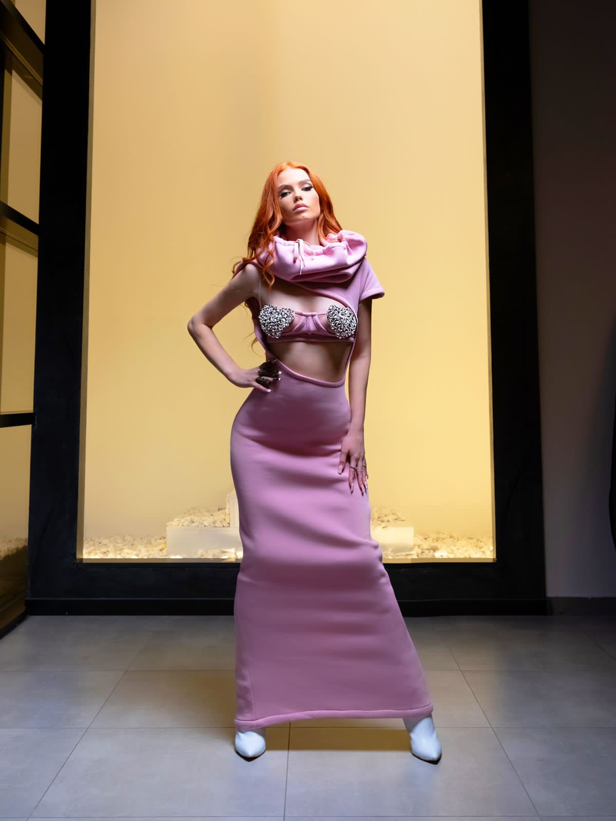 Pink Stretchy Dress & Embellished Corset