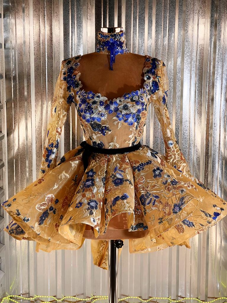 Blue and hotsell gold short dress