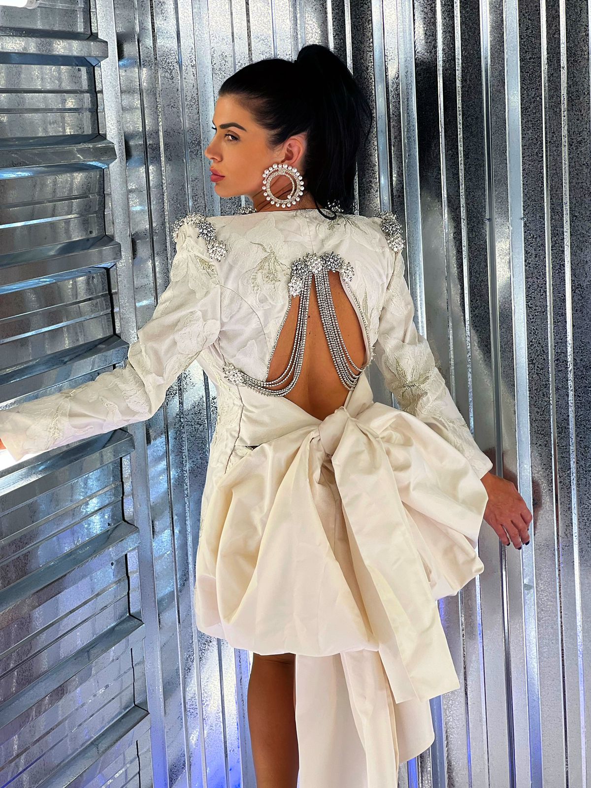 White Brocade Blazer Dress