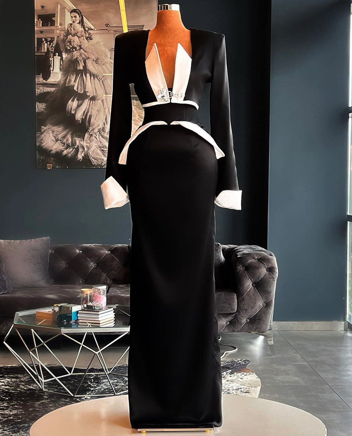 White & Black Two Piece Elegant Gown