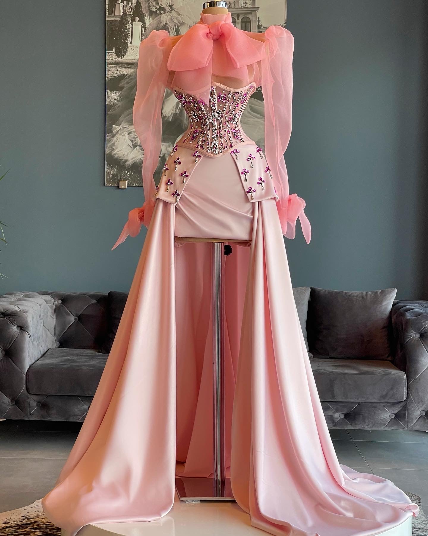 Pink Organza & Crystals Corset Gown – Dona Matoshi