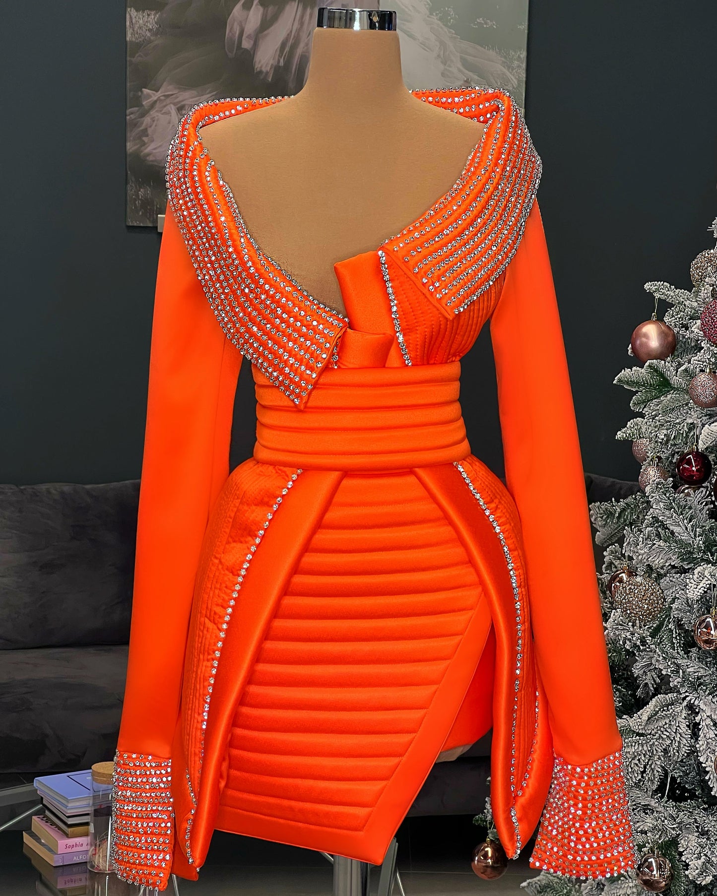 Orange Textured Set Jacket & Skirt