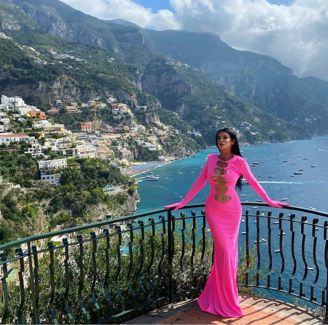 Neon Pink Chain Chest Gown