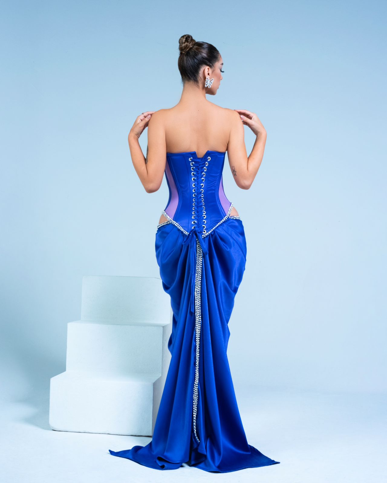 Purple Embellished High Front Slit Gown