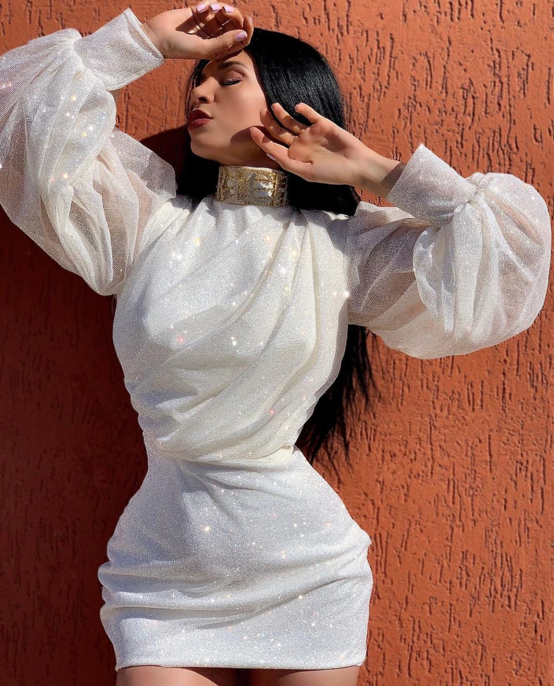 White Glitter Short Dress