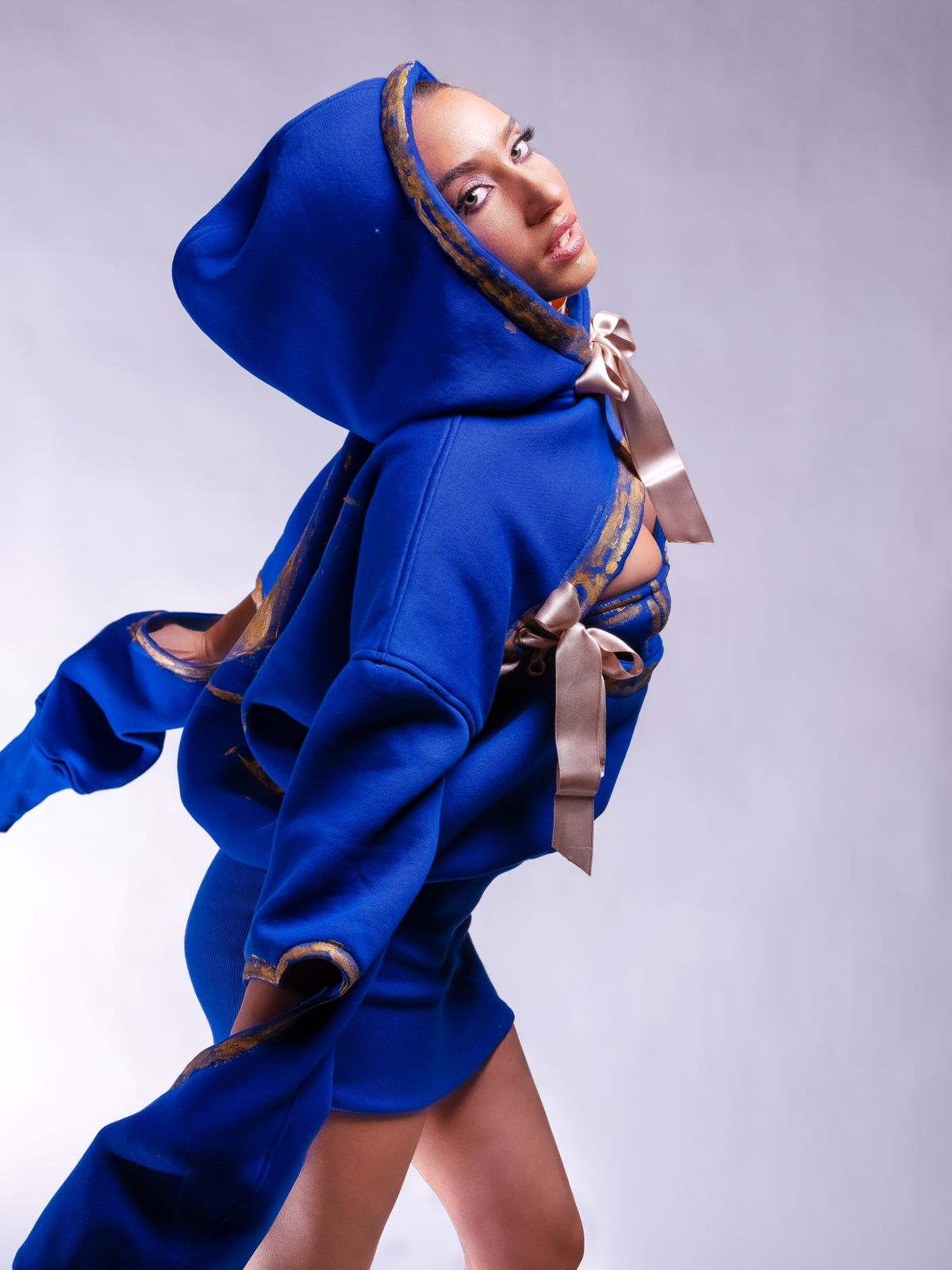 Royal Blue Hoodie & Corset Gold Details