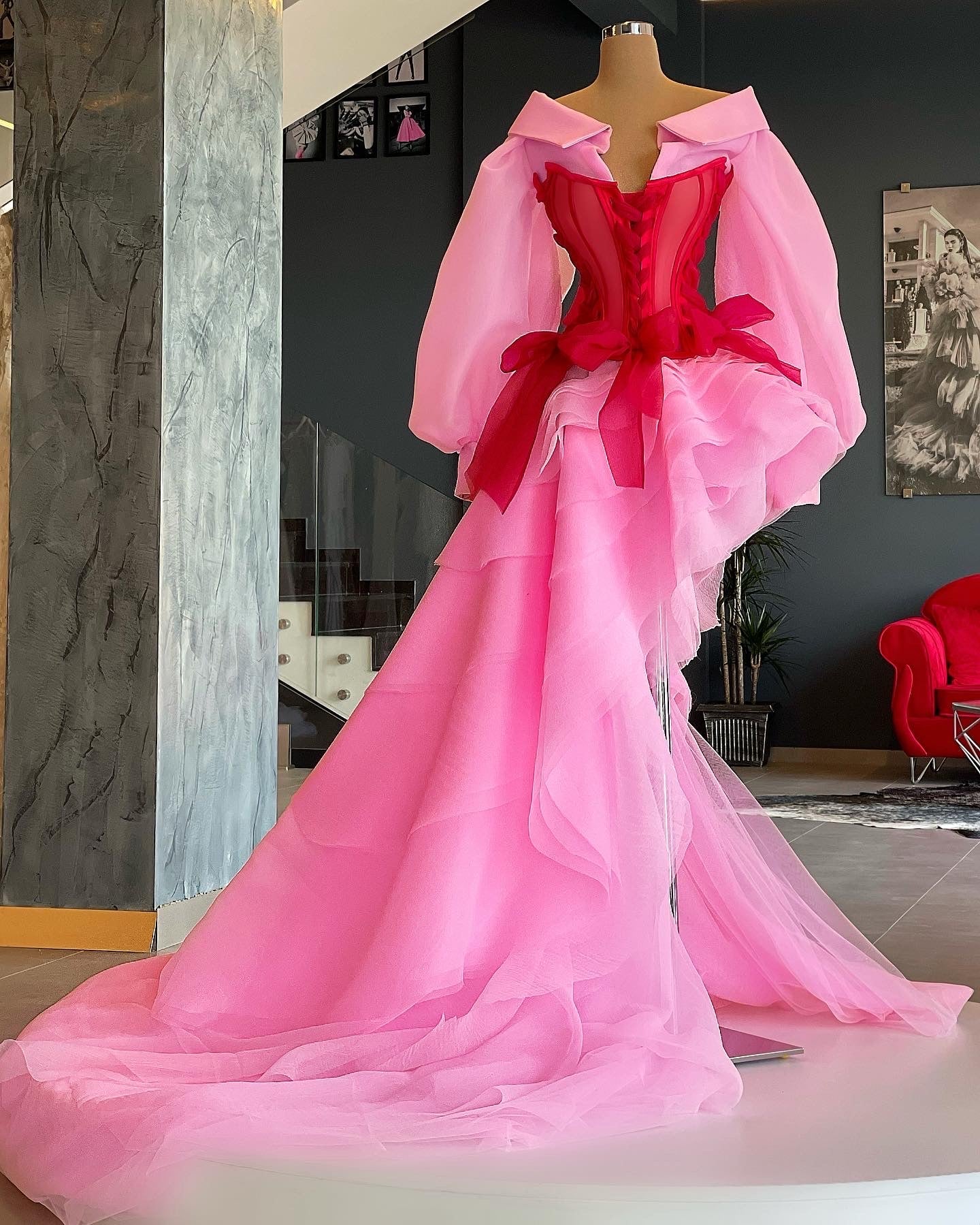 Light Pink & Red Corset Gown