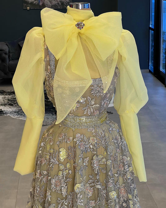 Yellow Organza Lace Dress