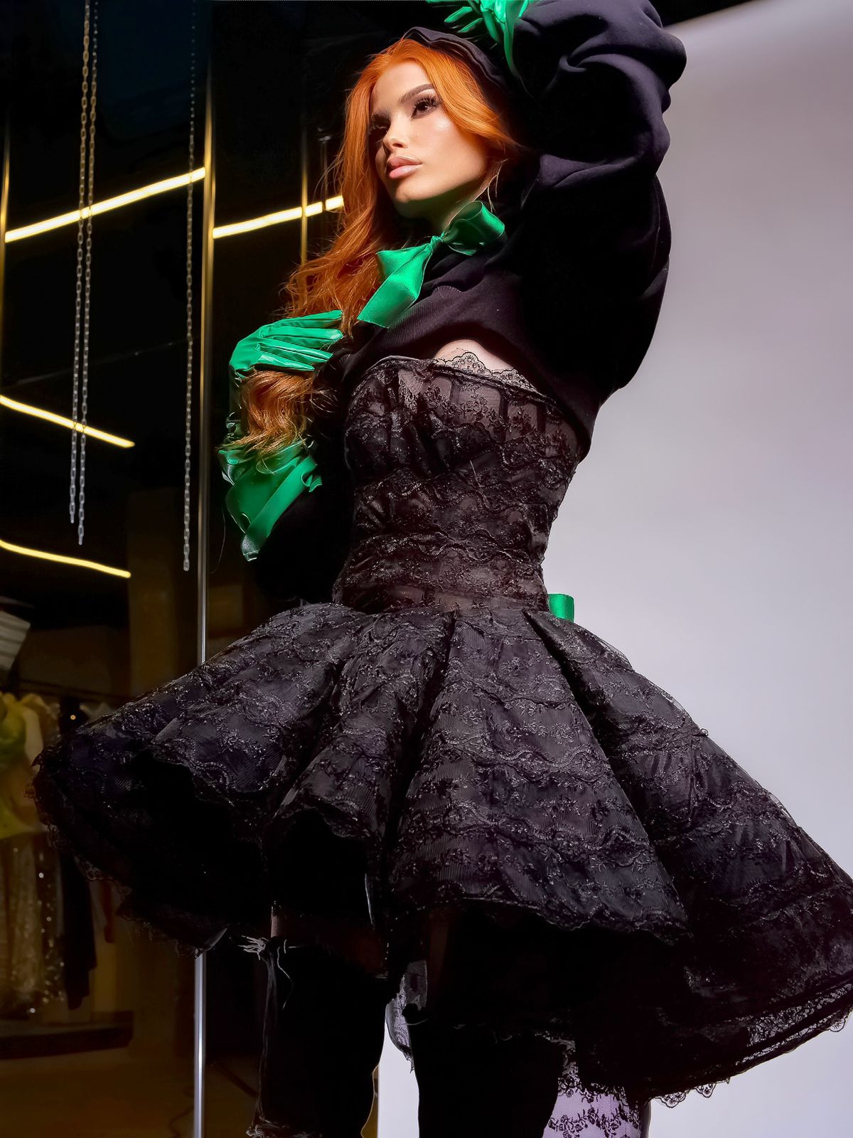 Black Lace Dress & Short Hoodie