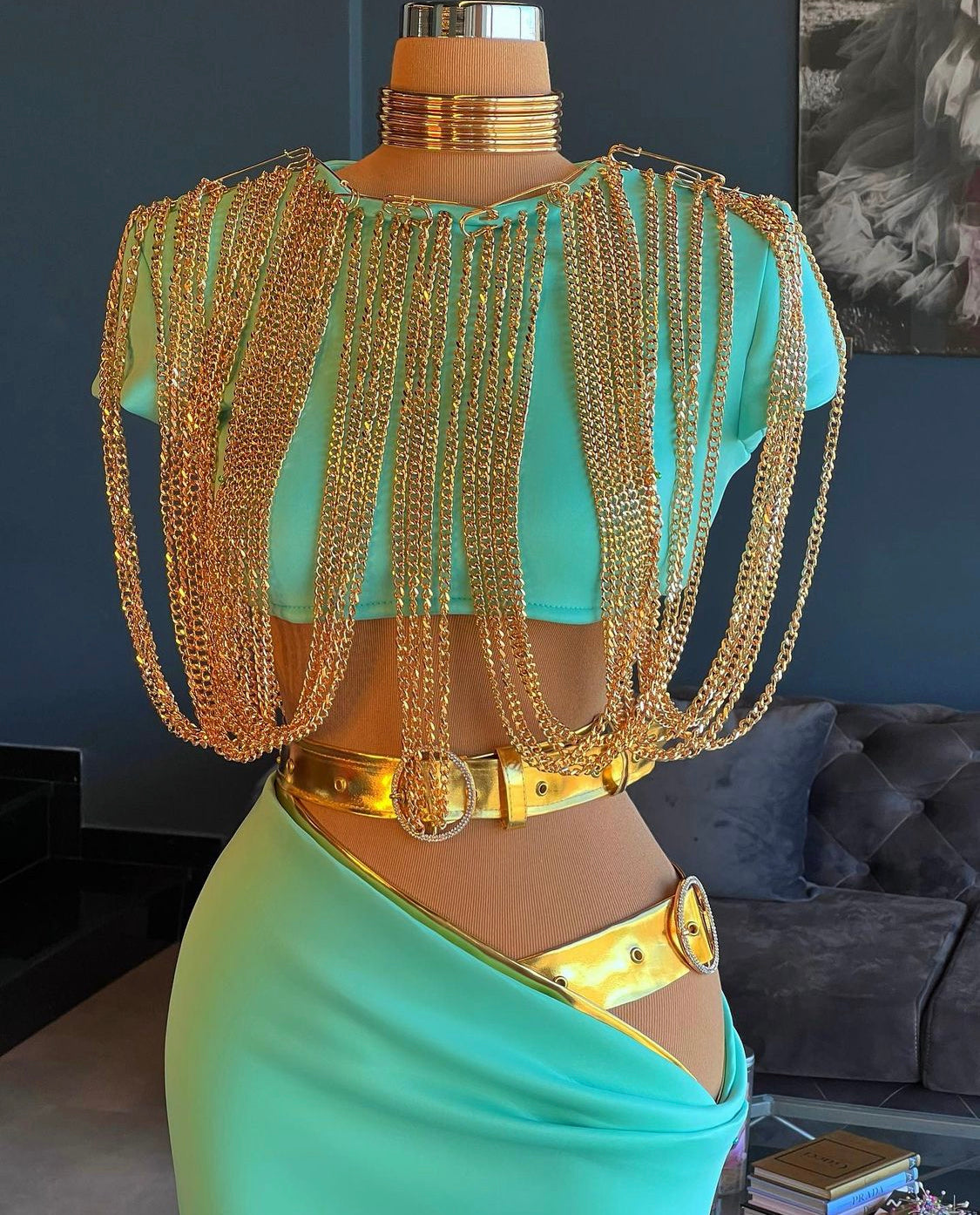 Two-piece Turquoise Set & Gold Details