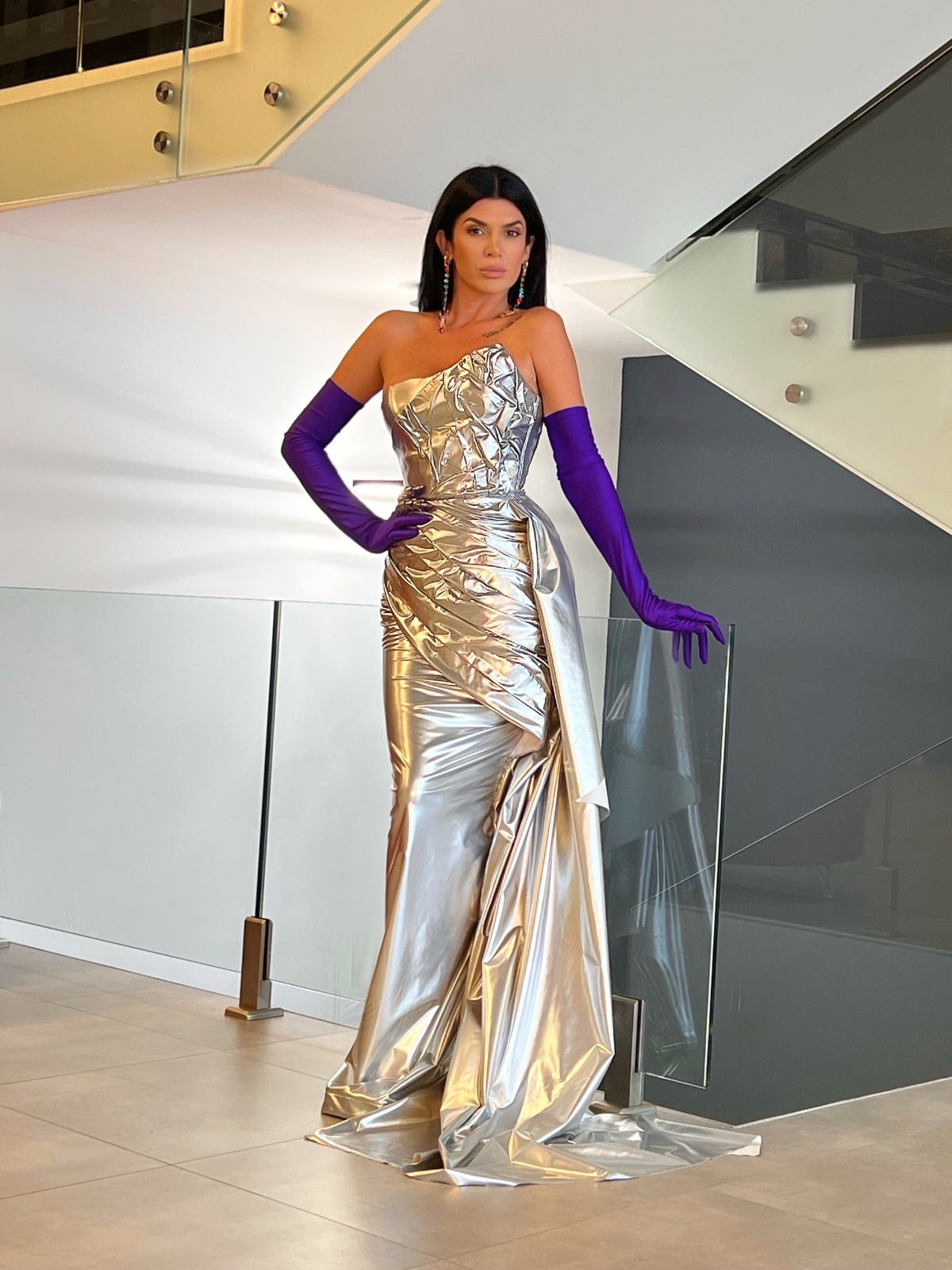 Silver Gown & Purple Gloves