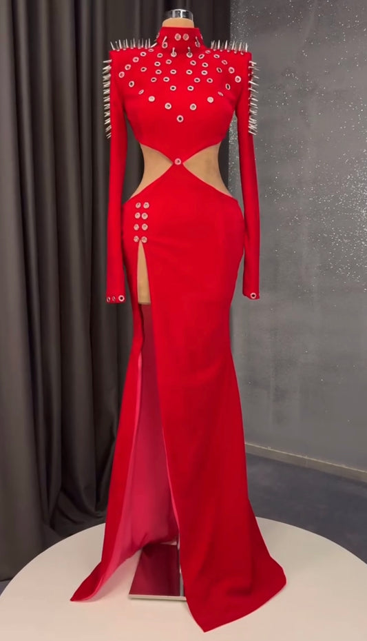 Red Velvet Spikes Gown