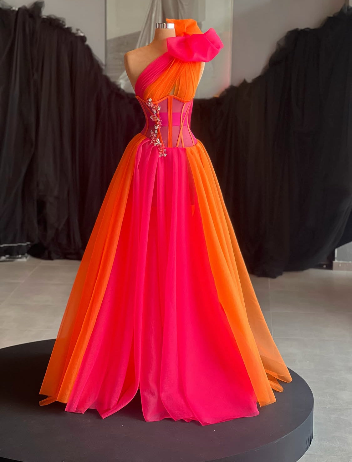 Orange & Pink Organza Gown