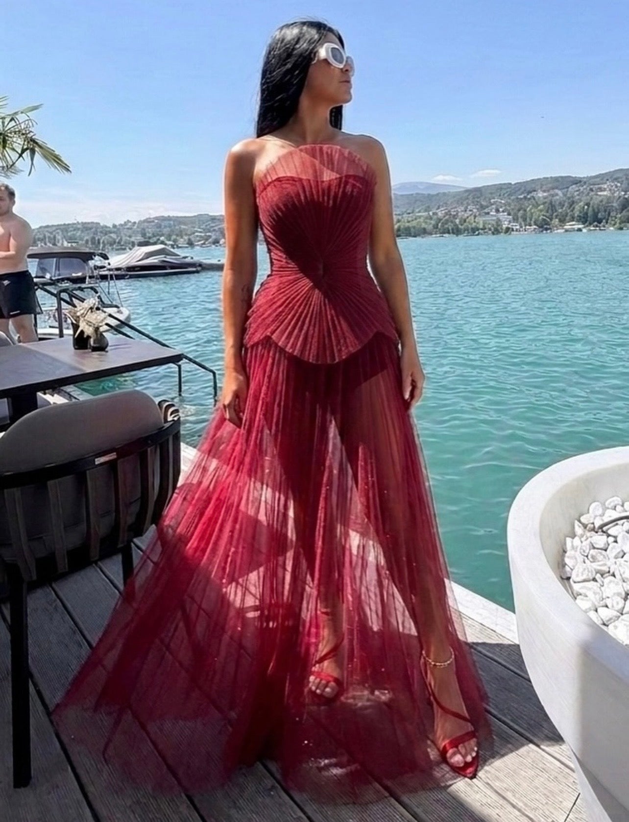 Burgundy Pleated Gown