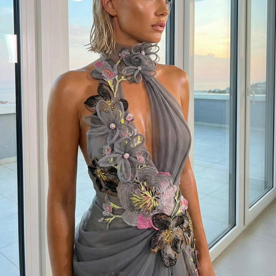 Grey Floral Gown