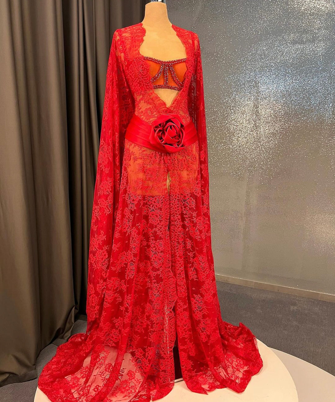 Red Rose Lace Elegant Gown
