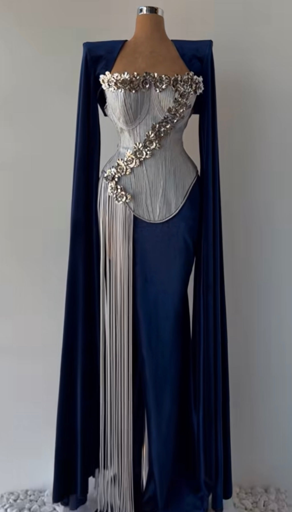 Silver Floral Corset & Blue Velvet Set