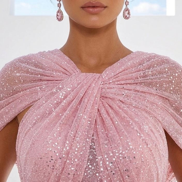 Pink Glitter Slit Gown