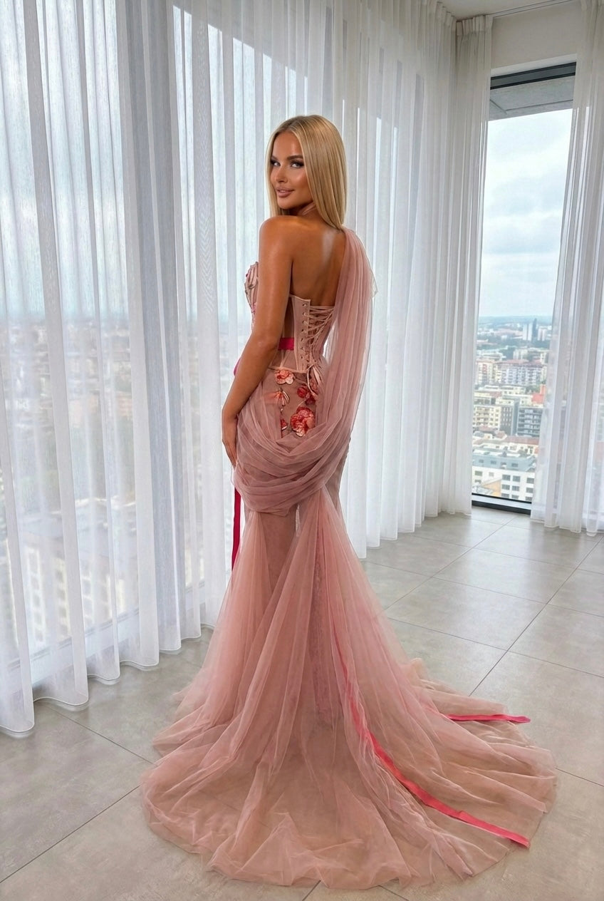 Pink Floral Embroidered Dress