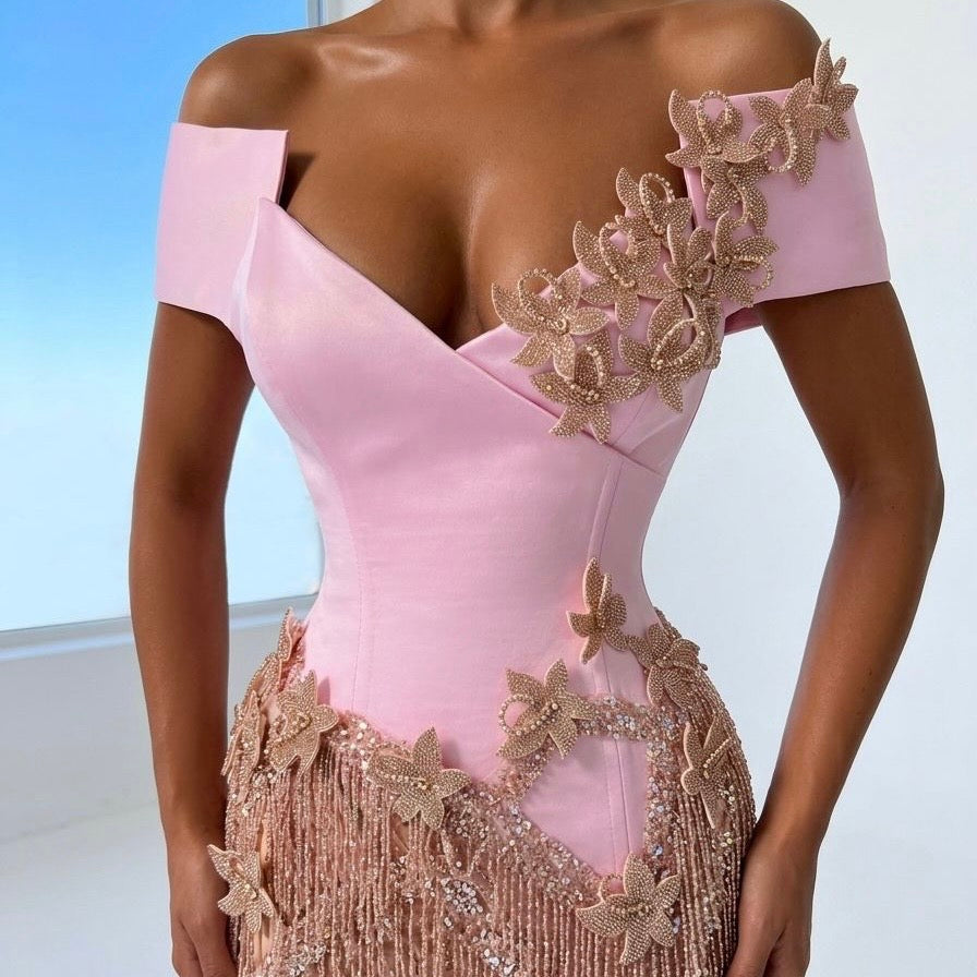 Pink Fringes Detailed Gown