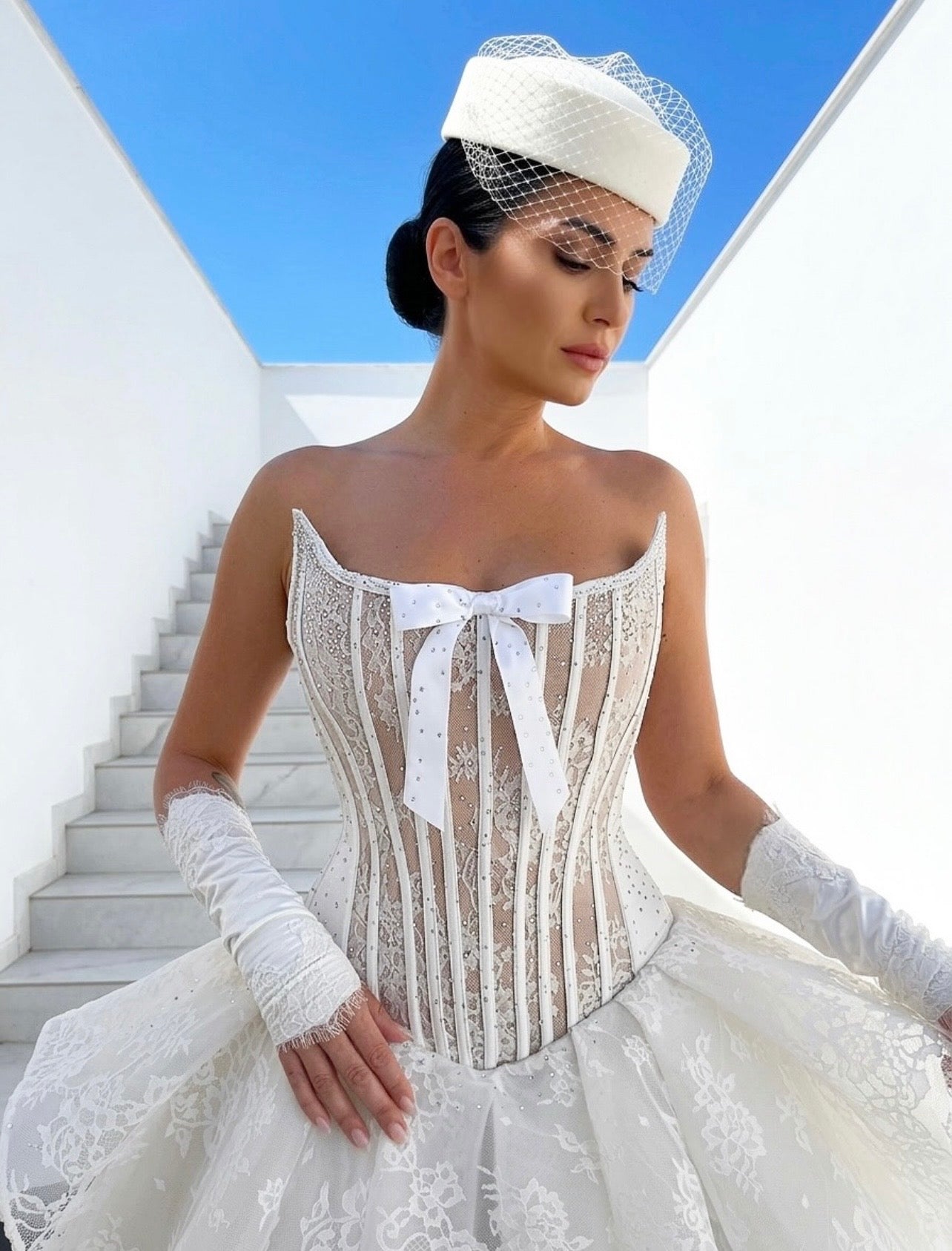 White Assymetric Wedding Gown