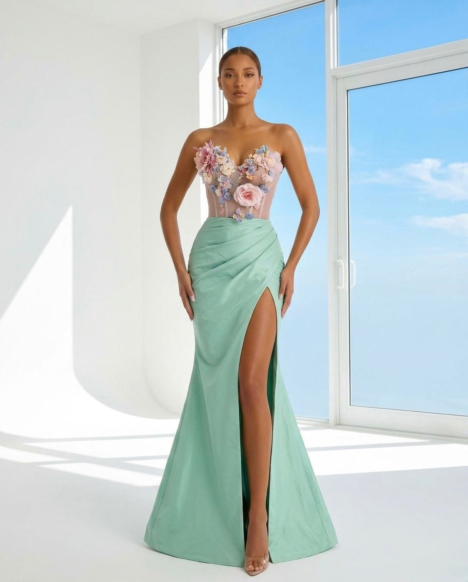 Turquoise Floral Corset Gown