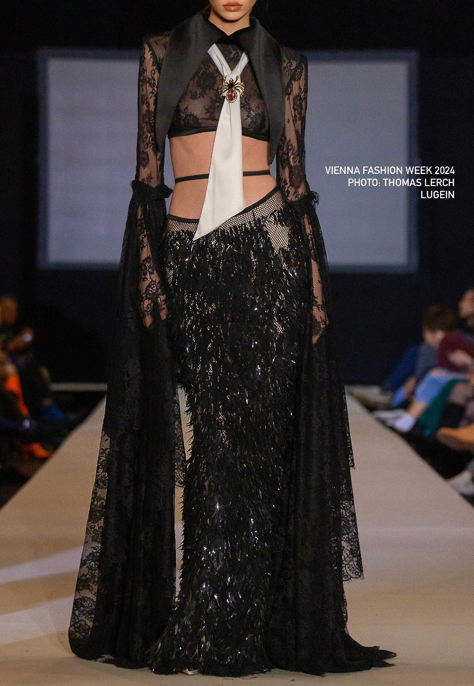 Black Lace Top & Fringes Long Skirt