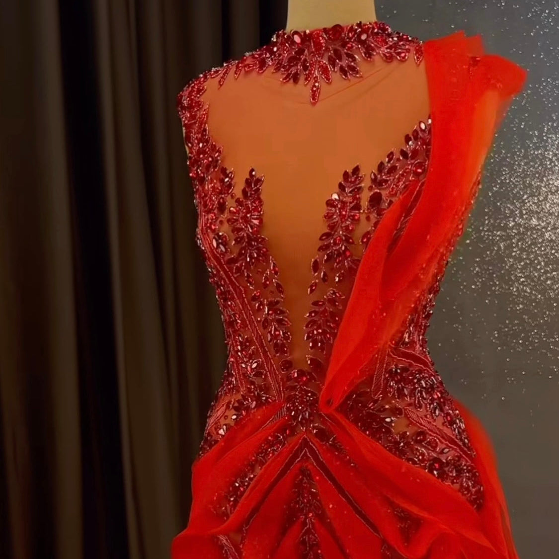 Red Crystal Organza Gown